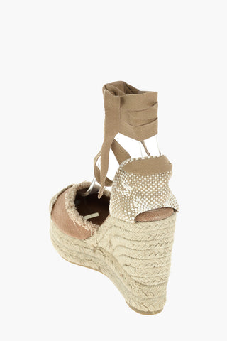 Espadrillas con zeppa CATALINA lace up in cotone con suola in rafia 10,5cm