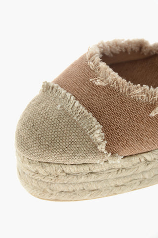 Espadrillas con zeppa CATALINA lace up in cotone con suola in rafia 10,5cm