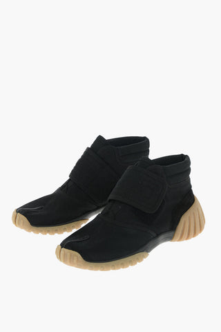 MM22 fabric TABI sneakers with leather trimmings and touch strap closure