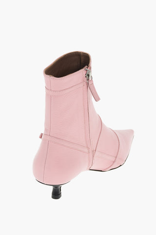 5cm leather Point Toe Kitten Heel Ankle boots