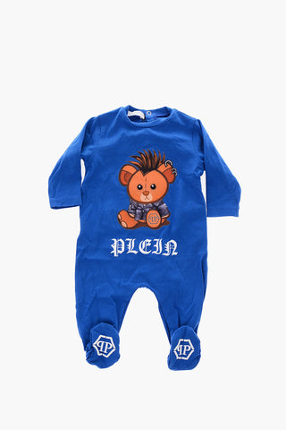 teddy bear printed cotton romper suit
