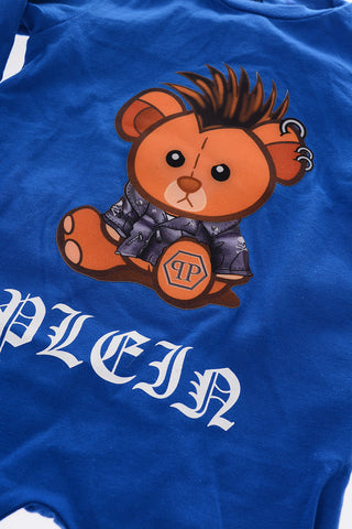 teddy bear printed cotton romper suit