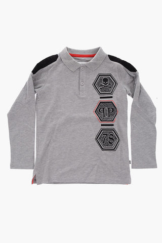 EST.1978 long sleeve 2 buttons LAST PARTY polo shirt with rhinestone
