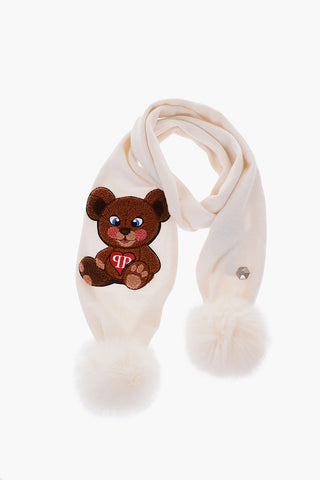 solid color scarf with real fur pom pom