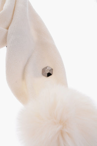 solid color scarf with real fur pom pom