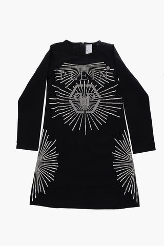 all over rhinestone long sleeve dress