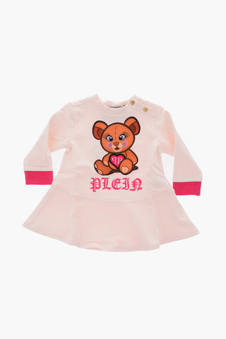 vestito con stampa orsetto e bottoni dorati