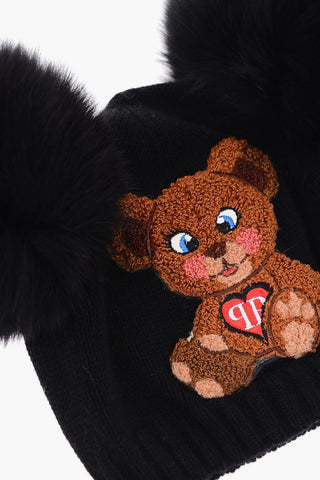 teddy bear embroidered GIRL ONE hat with real fur details