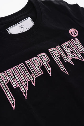 T-shirt girocollo con dettaglio strass