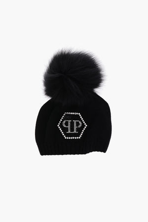 Beanie with real fur pom pom