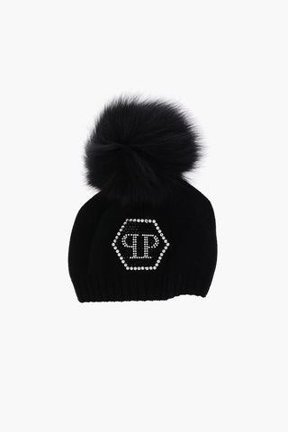 Beanie with real fur pom pom