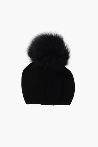 Beanie with real fur pom pom