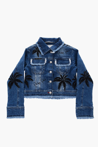 denim ALOHA jacket with rhinestone details