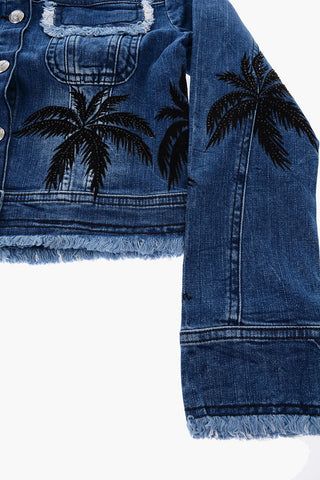 denim ALOHA jacket with rhinestone details