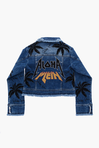 denim ALOHA jacket with rhinestone details