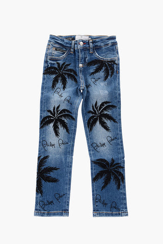 COUTURE slim fit ALOHA jeans with palm print