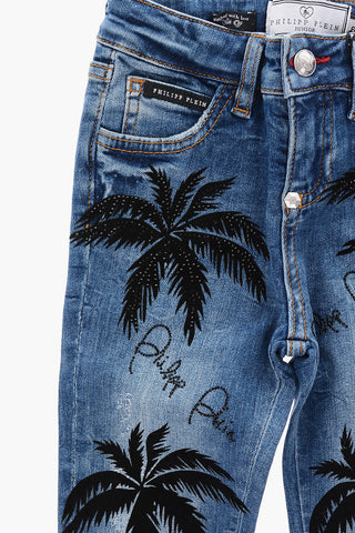 COUTURE slim fit ALOHA jeans with palm print