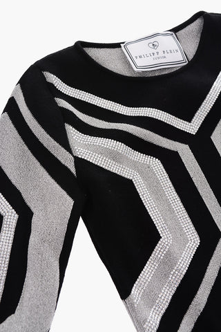 geometric patterned lurex dress with with Jewels profiles