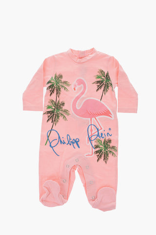 long sleeve romper suit with printed flamingo