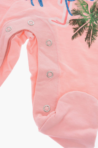 long sleeve romper suit with printed flamingo