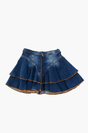 denim full zip flared skirt