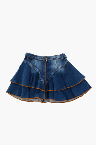 gonna flared in denim con zip frontale