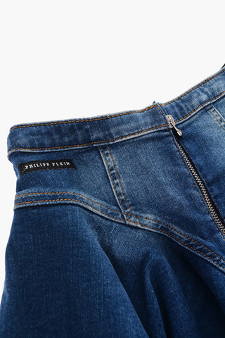gonna flared in denim con zip frontale