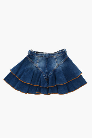 gonna flared in denim con zip frontale
