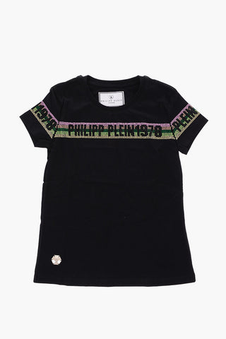 T-shirt girocollo con dettaglio strass