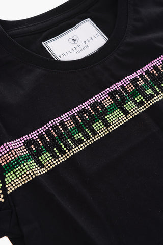 T-shirt girocollo con dettaglio strass