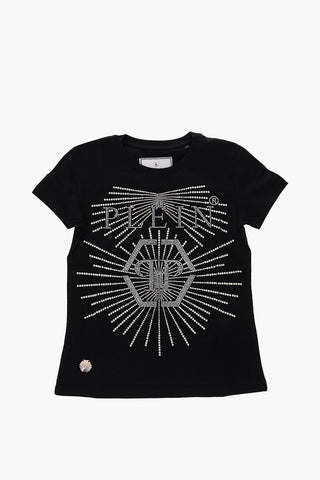 crew-neck t-shirt with rhinestones on the front