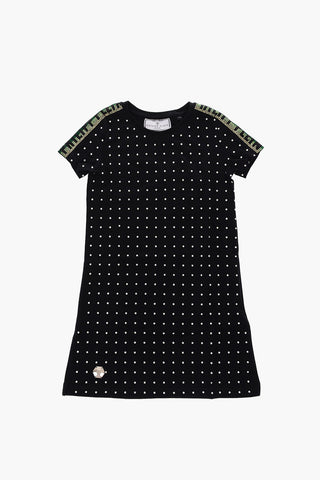 vestito girocollo a manica corta con strass