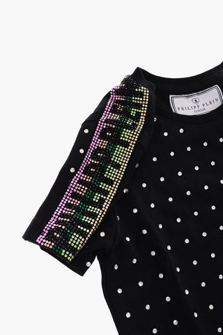 vestito girocollo a manica corta con strass