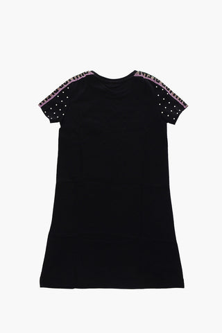 vestito girocollo a manica corta con strass