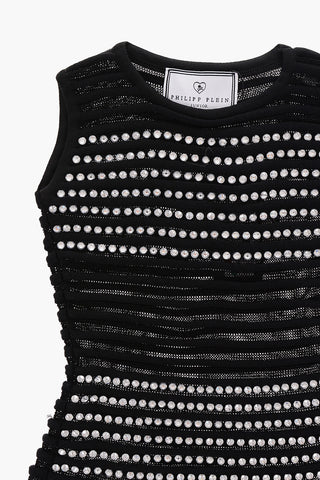EST.1978 mini dress in lurex con gioielli senza manica