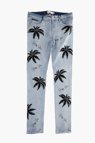 COUTURE slim fit ALOHA jeans with palm print