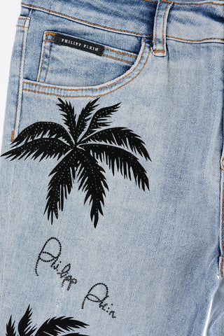 COUTURE slim fit ALOHA jeans with palm print