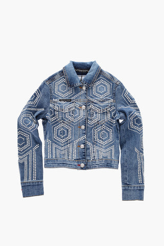 stretch denim jacket with rhinestones
