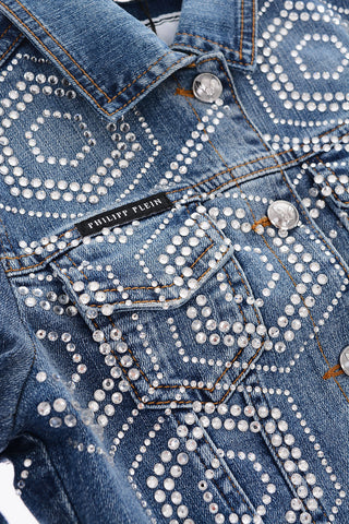 stretch denim jacket with rhinestones