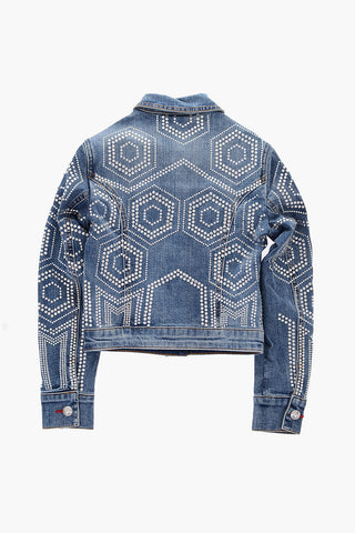 stretch denim jacket with rhinestones