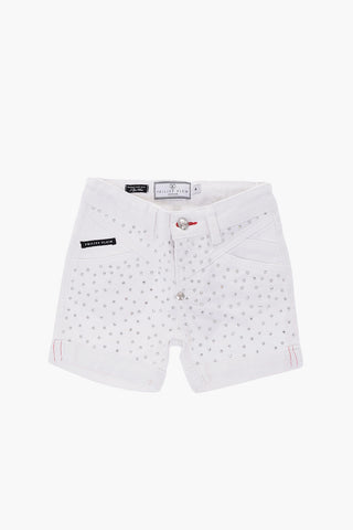 EST.1978 stretch denim shorts with rhinestones
