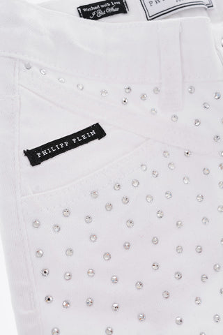 EST.1978 stretch denim shorts with rhinestones