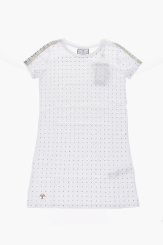 vestito girocollo a manica corta con strass