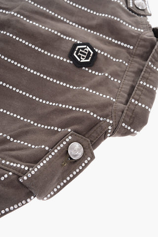 rhinestone embellished parka with hidden closure