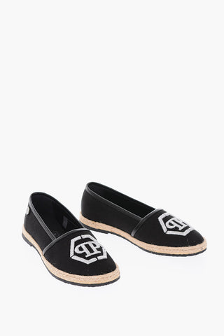 Espadrillas in pelle e cotone con suola in rafia