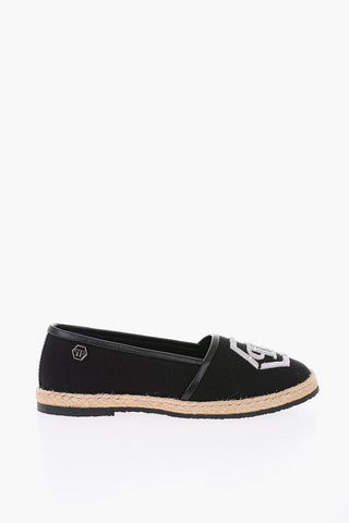 Espadrillas in pelle e cotone con suola in rafia