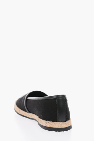 Espadrillas in pelle e cotone con suola in rafia