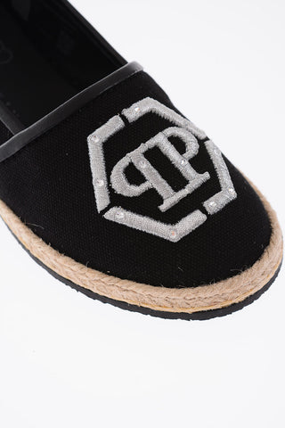 Espadrillas in pelle e cotone con suola in rafia