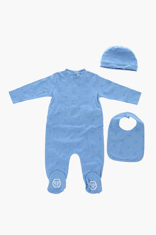 printed romper suit hat and bib set