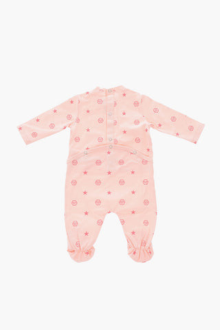 printed romper suit hat and bib set
